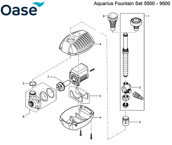 Oase Aquarius Fountain Set 5500 - 9500 Pump Spare Parts