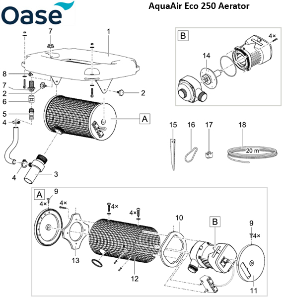 Oase AquaAir Eco 250 Spare Parts